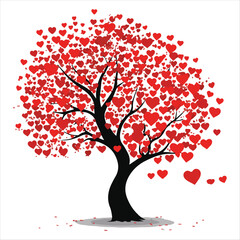 Fototapeta premium Valentine day Vector tree with heart, tree, vector, leaf, nature, branch, spring, flower, illustration, heart, art, design, silhouette, love, season, plant, floral, autumn, blossom, leaves, summer, 