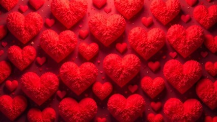 Soft background of red hearts on Valentine's Day, top view