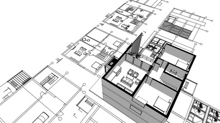 Fototapeta premium house architectural project sketch 3d illustration