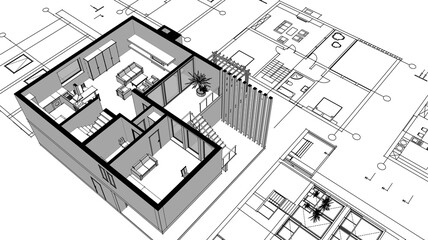 Fototapeta premium house architectural project sketch 3d illustration