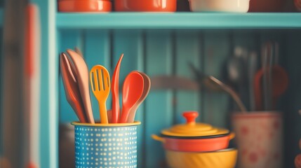 Tiny utensils from a miniature kitchen set placed inside a toy organizer