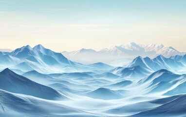 Fototapeta premium A panoramic view of a winter mountain range with rolling snow-covered hills and a clear horizon