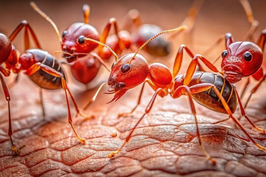 Macro Close-up of Red Ant Bites on Human Skin - Detailed Insect Wound Photography