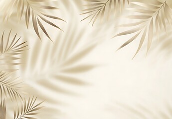 A soft beige summer background with subtle shadows of palm leaves