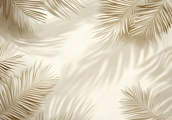 A soft beige summer background with subtle shadows of palm leaves
