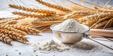 Macro Photo: Flour, Wheat & Baking Prep on White Countertop