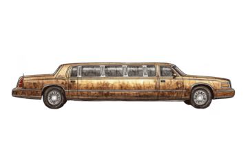 Long horse limousine color sketch engraving, a surreal twist on luxury and imagination. PNG transparent background.