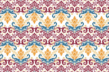 seamless abstract floral pattern with vintage botanical designs and ethnic ikat motifs for fashion, textile, fabric, and wallpaper applications