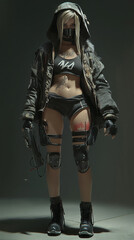 Naklejka premium futuristic cyberpunk concept background beautiful woman girl future cybrog