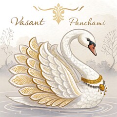 Fototapeta premium Vasant Panchami: Elegant Swan on Water