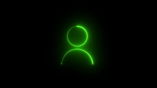 glowing neon people animation icon. outline round avatar pictogram in vivid color neon profile icon. neon user silhouette isolated on black background.