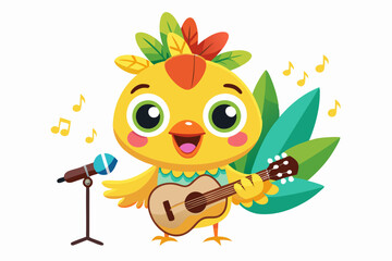 Cute Cartoon Baby Chick with Flower Crown and Colorful Feathers – Adorable Springtime Character Illustration