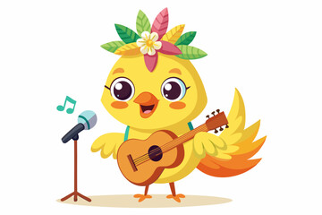 Cute Cartoon Baby Chick with Flower Crown and Colorful Feathers – Adorable Springtime Character Illustration