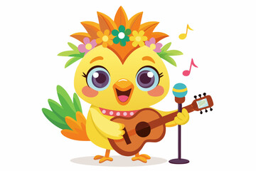 Cute Cartoon Baby Chick with Flower Crown and Colorful Feathers – Adorable Springtime Character Illustration