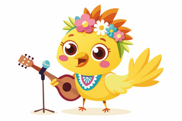 Cute Cartoon Baby Chick with Flower Crown and Colorful Feathers – Adorable Springtime Character Illustration