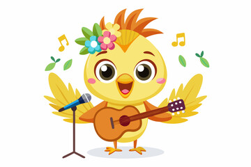 Cute Cartoon Baby Chick with Flower Crown and Colorful Feathers – Adorable Springtime Character Illustration