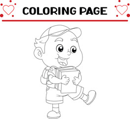 student boy is going school coloring page for kids