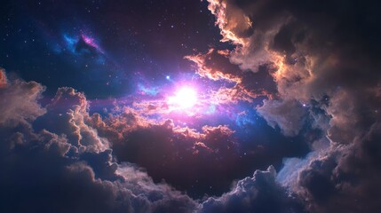 Fototapeta premium Vibrant Cosmic Scene with Stars and Nebulae, a rich tapestry of color and detail in a celestial expanse