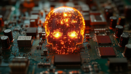 Obraz premium digital skull on circuit board