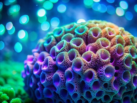 Macro Photography of a Colorful Class Demospongiae Sea Sponge with Bokeh Background