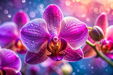 Fototapeta premium Macro Photography of Delicate Orchid Blossoms - Vibrant Purple and Pink Wallpaper