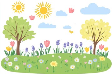 Seamless nature design with flowers and grass illustration