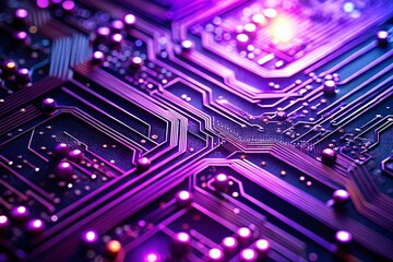 Obraz premium Macro Purple Tech Circuit Board Abstract Background