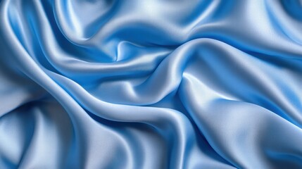Obraz premium Soft Blue Satin Fabric Texture with Flowing Gentle Waves and Creases
