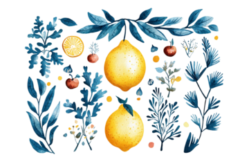 Vintage Lemons in Scandinavian Folk Art Style Decor