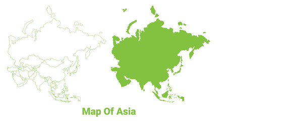 Green Asia map outline and flat vector illustration