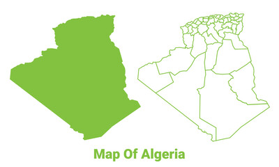 Green Algeria map outline and flat vector illustration
