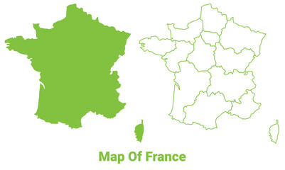 Green France map outline and flat vector illustration