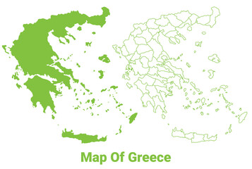 Green Greece map outline and flat vector illustration