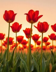 Fototapeta premium tulips , set against a fiery orange background