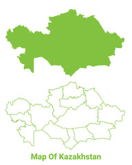Green Kazakhstan map outline and flat vector illustration