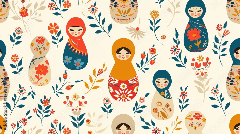 Wall mural Russian matryoshka pattern wallpaper