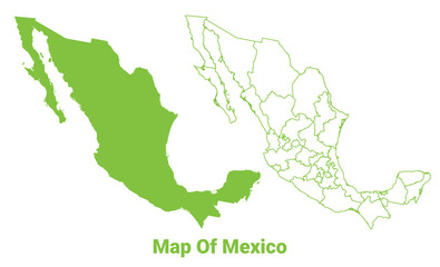 Green Mexico map outline and flat vector illustration
