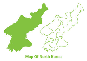 Green North Korea map outline and flat vector illustration