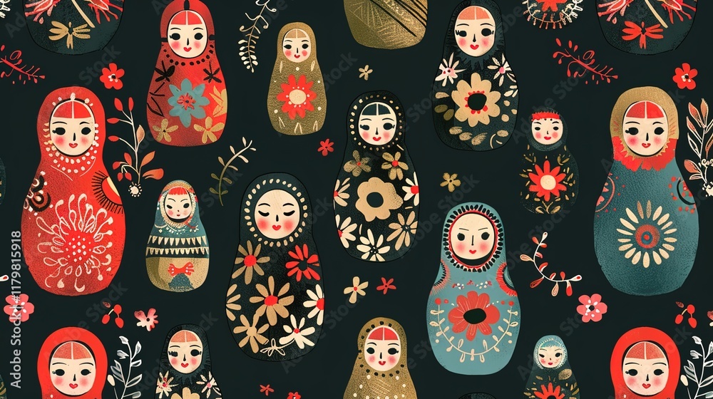 Wall mural Russian matryoshka pattern wallpaper