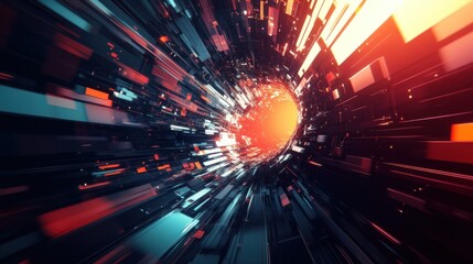 Abstract Digital Tunnel Speed Light Rays Futuristic Hyper Space Journey