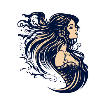 recommend clip art: fantasy creatures girl silhouette, Mermaid silhouette isolated on white background. Girl with fishtail. Mythology fairy character. Ocean siren. Sea maid. Water nymph. Sea life creature.
