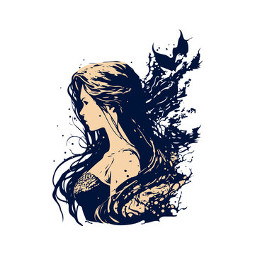 recommend clip art: fantasy creatures girl silhouette, Mermaid silhouette isolated on white background. Girl with fishtail. Mythology fairy character. Ocean siren. Sea maid. Water nymph. Sea life creature.