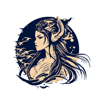 recommend clip art: fantasy creatures girl silhouette, Mermaid silhouette isolated on white background. Girl with fishtail. Mythology fairy character. Ocean siren. Sea maid. Water nymph. Sea life creature.