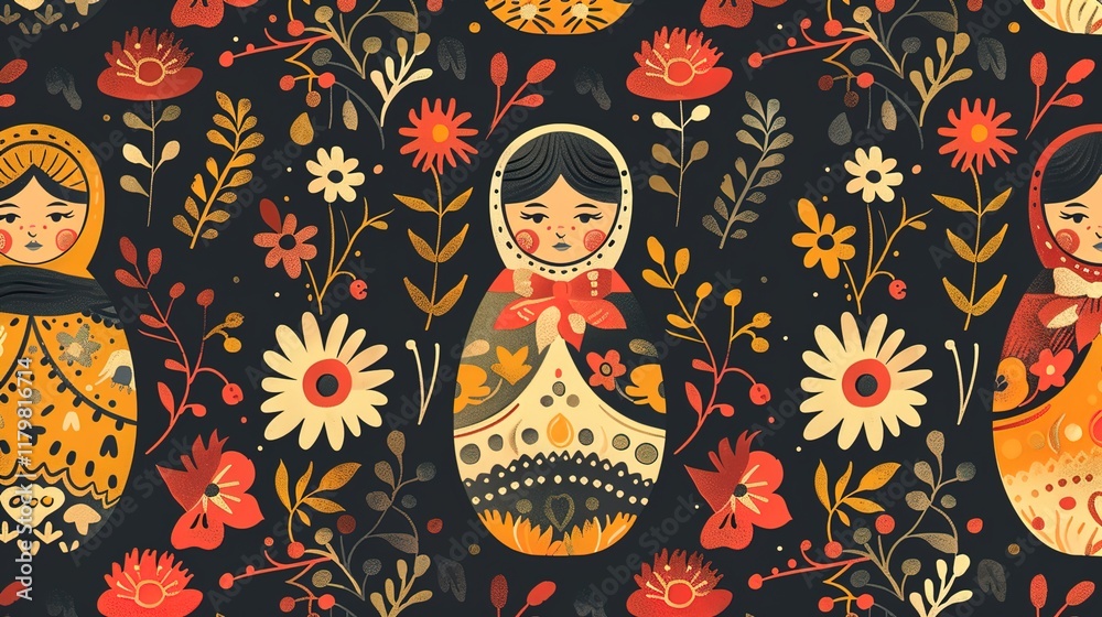 Wall mural Russian matryoshka pattern wallpaper