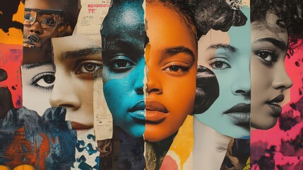 Obraz premium Vibrant Collage of Diverse Faces and Colors