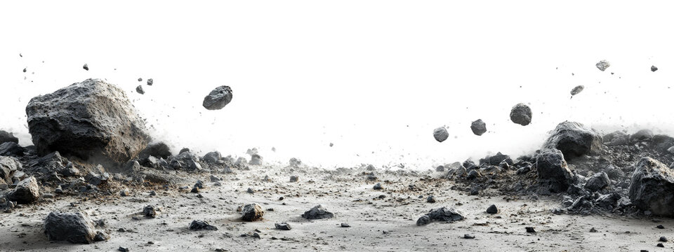 Rocky Terrain with Floating Boulders in Space Scene Isolated on transparent background