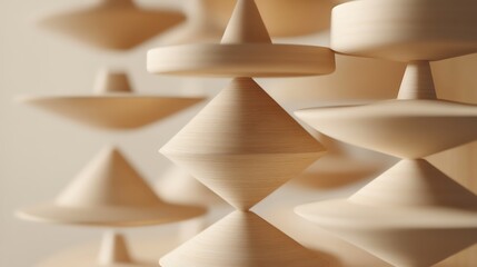 Close-up of a wooden carousel with simple shapes rotating gently