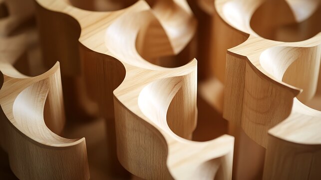 Close-up of a wooden carousel with simple shapes rotating gently