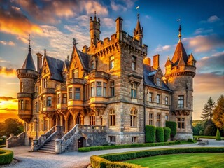 Obraz premium Majestic Armigerous Manor: Architectural Photography of a Grand Estate