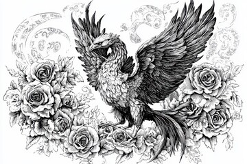 Obraz premium Hand Drawn Design: Black and White Engraved Illustration: A hand-drawn black-and-white engraved design featuring intricate patterns.